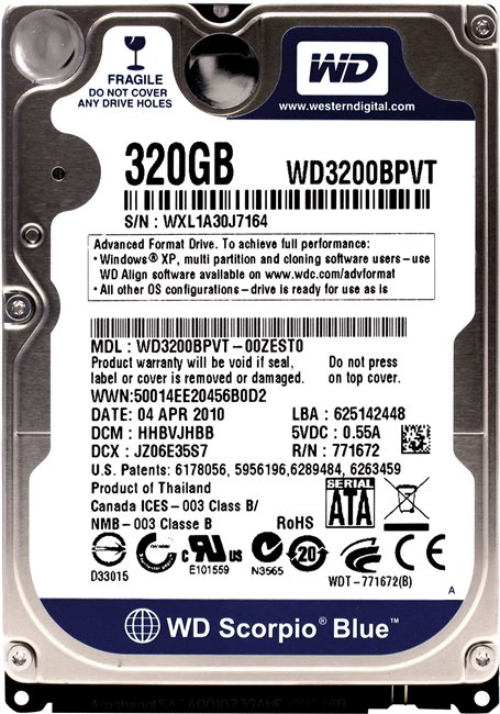 

Жесткий диск Western Digital 320ГБ 5400об/м 8МБ 2.5" SATA II (WD3200BPVT) New
