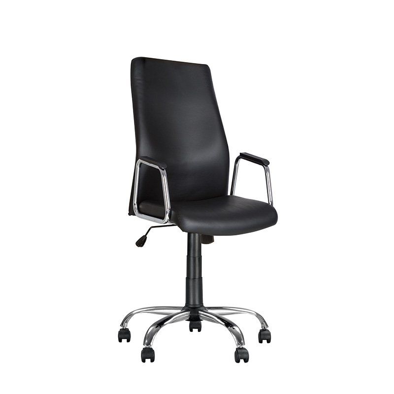 

Офисное кресло для кабинета SOLO steel SL CHR68 механизм Synchro Light, хромированная база, подлокотники с обитыми накладками, обивка экокожа ECO 30 Новый стиль Черный