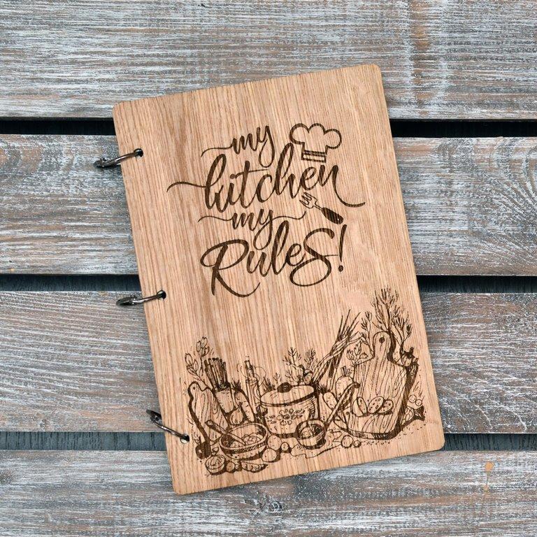 

Блокнот А5 с деревянной обложкой. My kitchen my rules. (А00623)