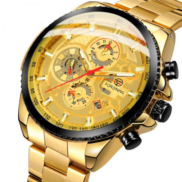 

Наручные часы Forsining 6909 Gold-Black-Gold мужские механические + подарочная коробка