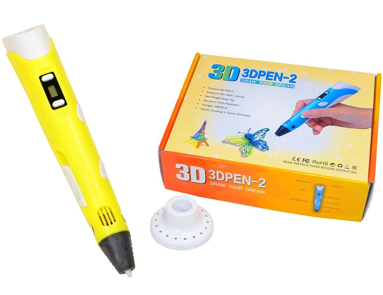 

3D-ручка с экраном 3DPen-2 с Эко Пластиком PLA (9 метров ) 3Д Ручка Yellow