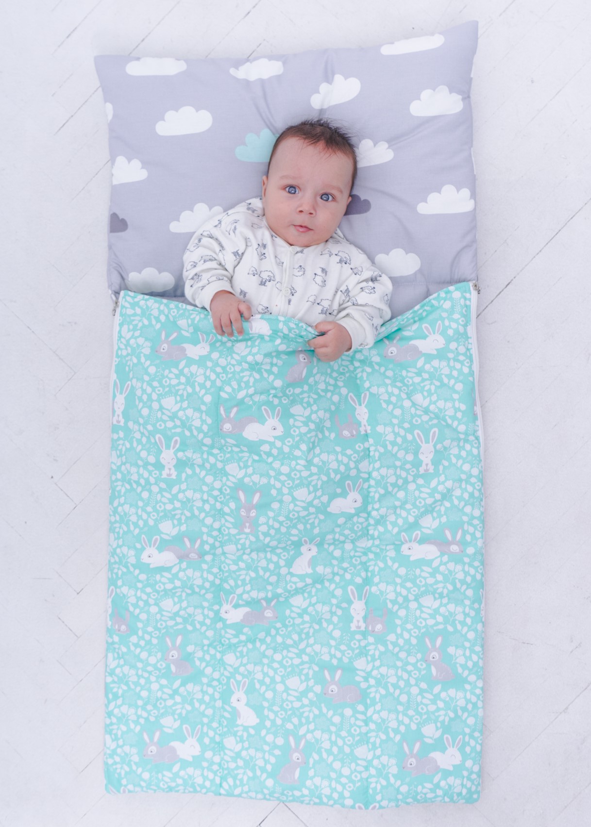 

Спальний мішок дитячий, сліпик Nighty Night Зайчики на м'ятному L 170х70 см