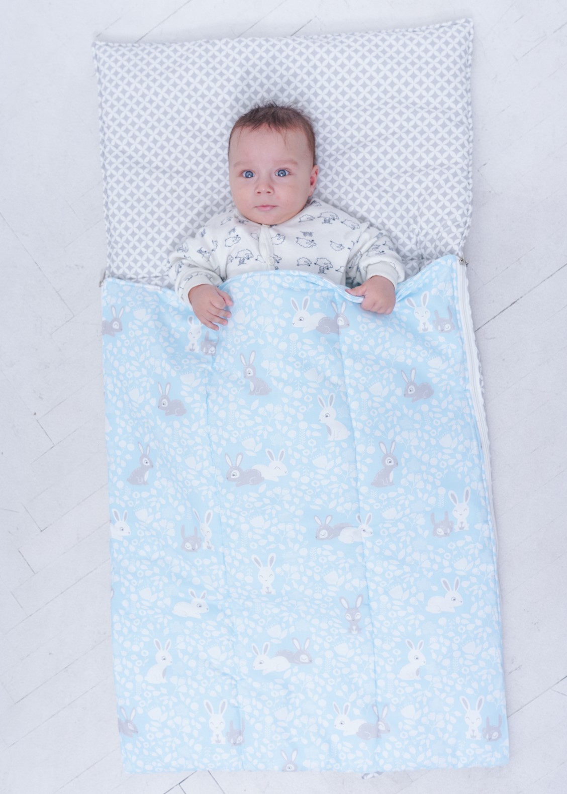

Спальний мішок дитячий, сліпик Nighty Night Зайчики на синьому L 170х70 см