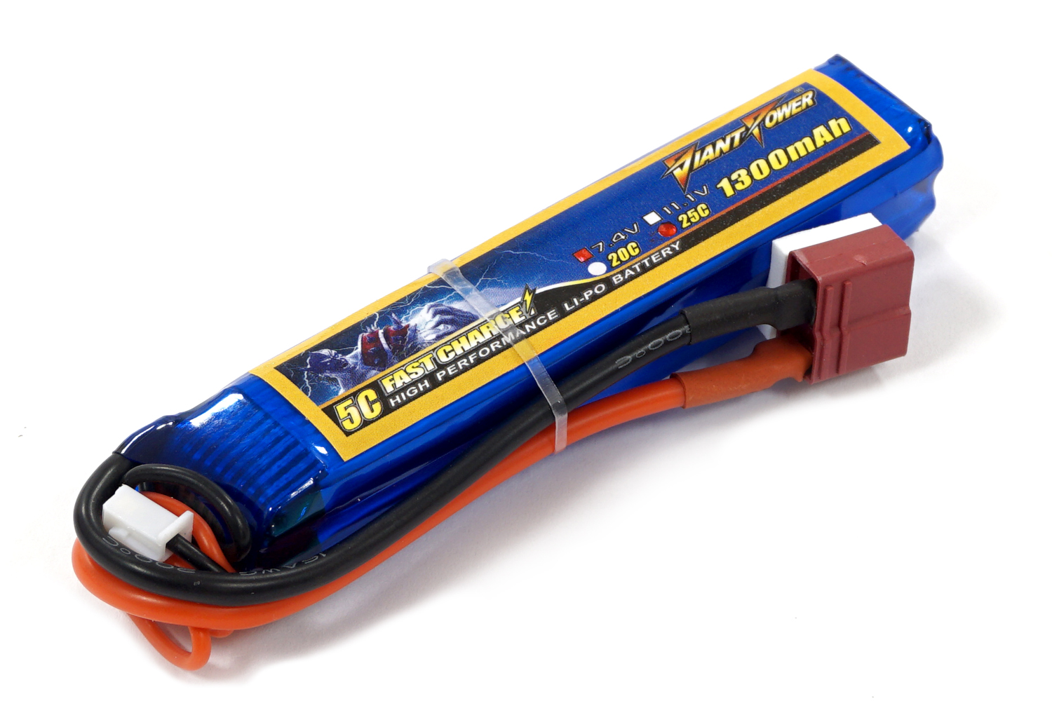 

Аккумулятор полимерно-литиевый для страйкбола Giant Power (Dinogy) Li-Pol 7.4V 2S 1300mAh 25C 17х18.5х95мм T-Plug 29842
