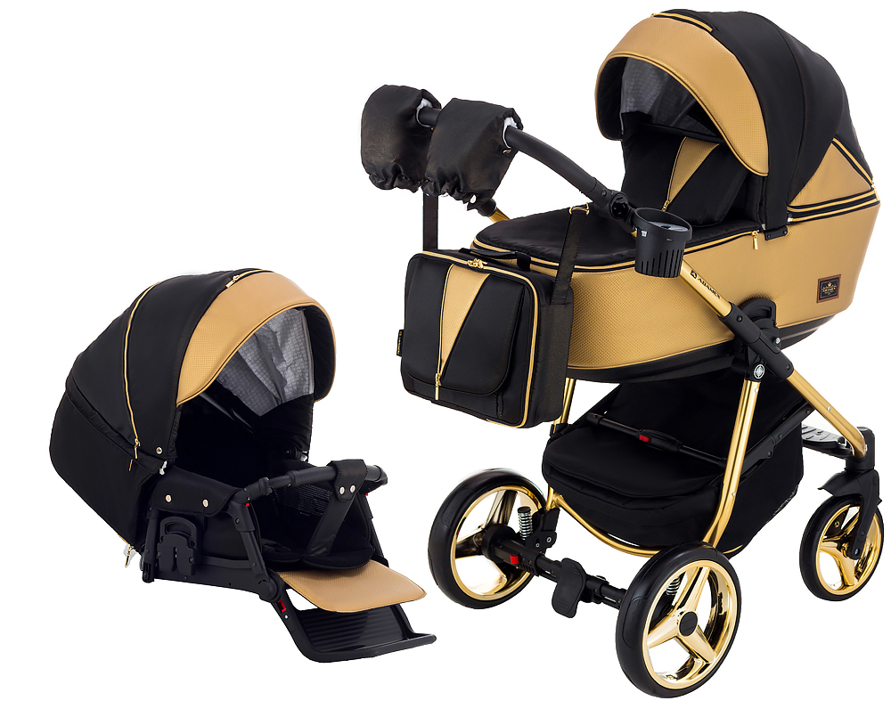 

Коляска 2 в 1 Adamex Sierra Polar (Gold) SR436 черный (люрикс) - золотой кожа (перфорация). 33864