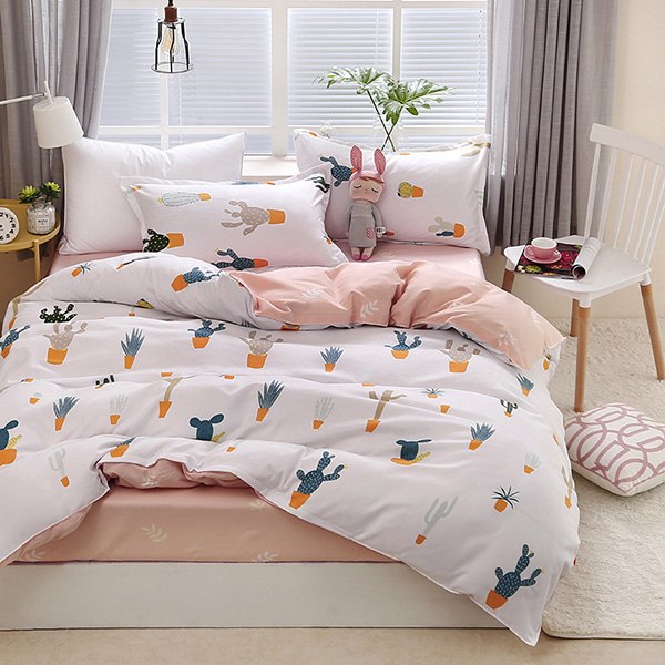 

Комплект постельного белья Кактусы (двуспальный-евро) Berni Home Белый