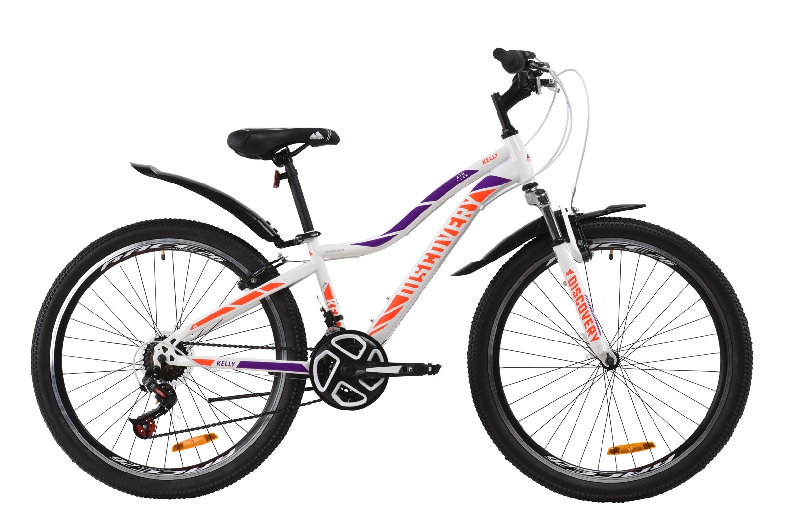 

Велосипед Discovery Kelly AM V-BR 26" 2020 Бело-фиолетовый с оранжевым Рама 16"