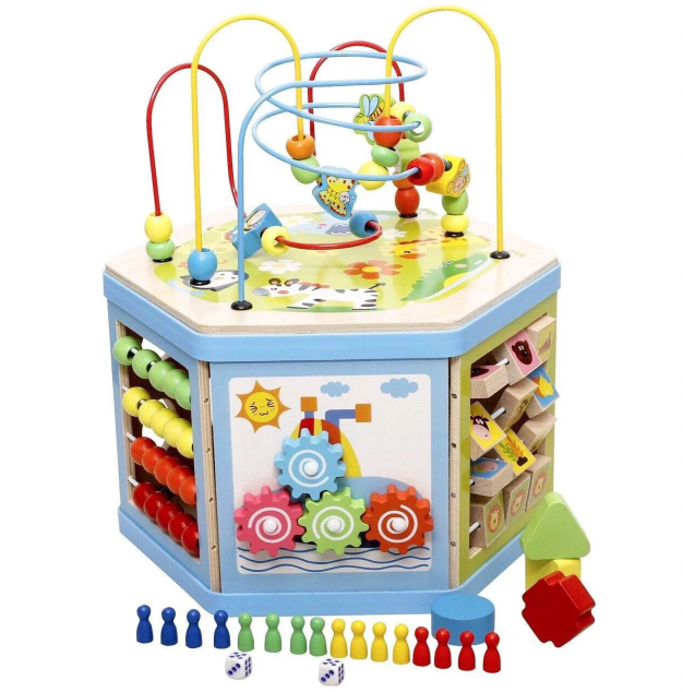 

Детская развивающая деревянная игра Best Toys 31353 Деревянная развивающая детская игрушка Шестеренки Счеты Сортер Часики Лабиринт для маленьких детей