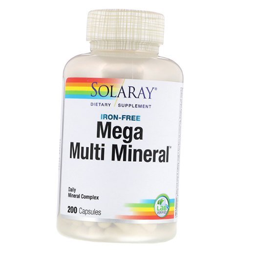 

Мультиминеральный комплекс без железа, Mega Multi Mineral Iron Free, Solaray 200капс (36411041)