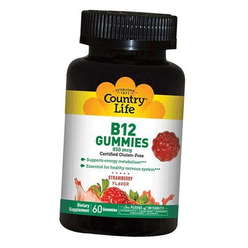 

Витамин В12, Цианокобаламин, Vitamin B12 Gummies, Country Life 60таб Клубника (36124095)