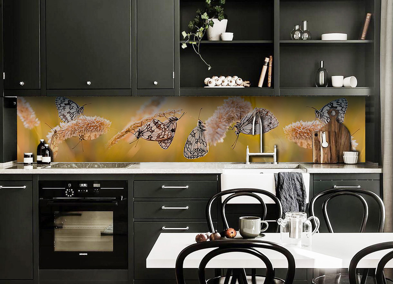 

Скинали на кухню Zatarga «Бабочки и Колоски» 600х2500 мм виниловая 3Д наклейка кухонный фартук самоклеящаяся Z180482