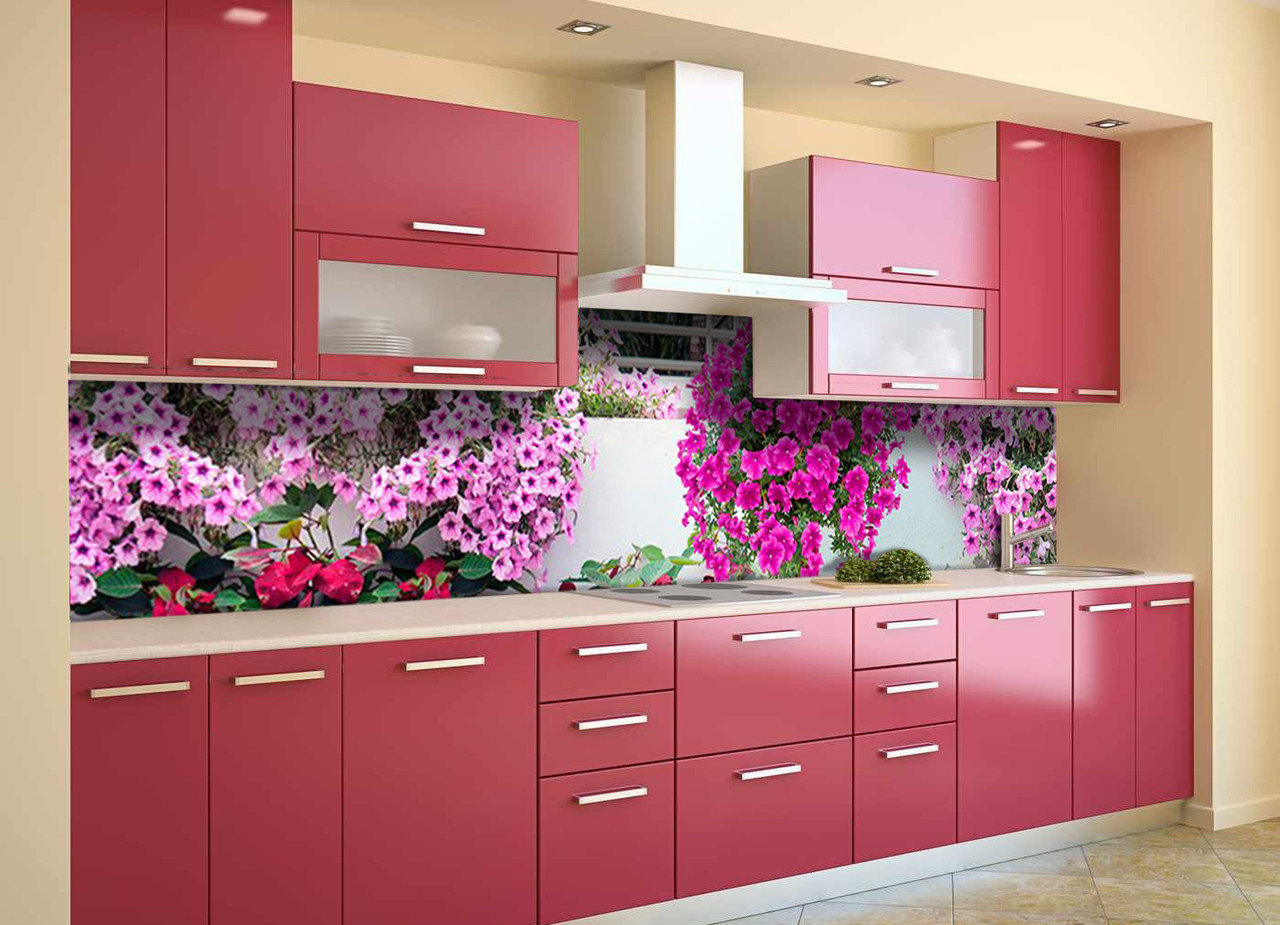 

Скинали на кухню Zatarga «Петуньи» 600х3000 мм виниловая 3Д наклейка кухонный фартук самоклеящаяся Z180819/2