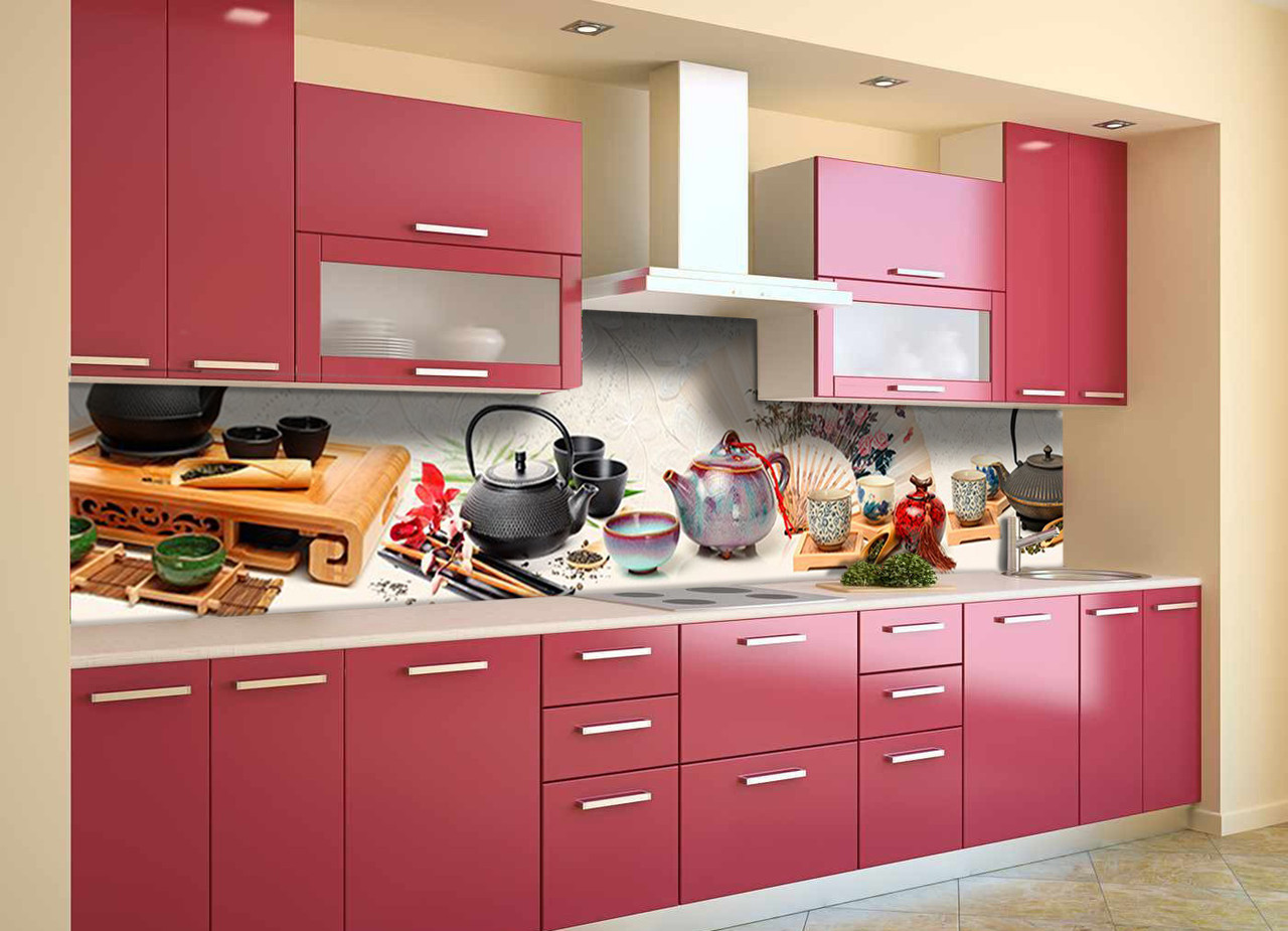 

Скинали на кухню Zatarga «Чашки» 600х2500 мм виниловая 3Д наклейка кухонный фартук самоклеящаяся Z180447