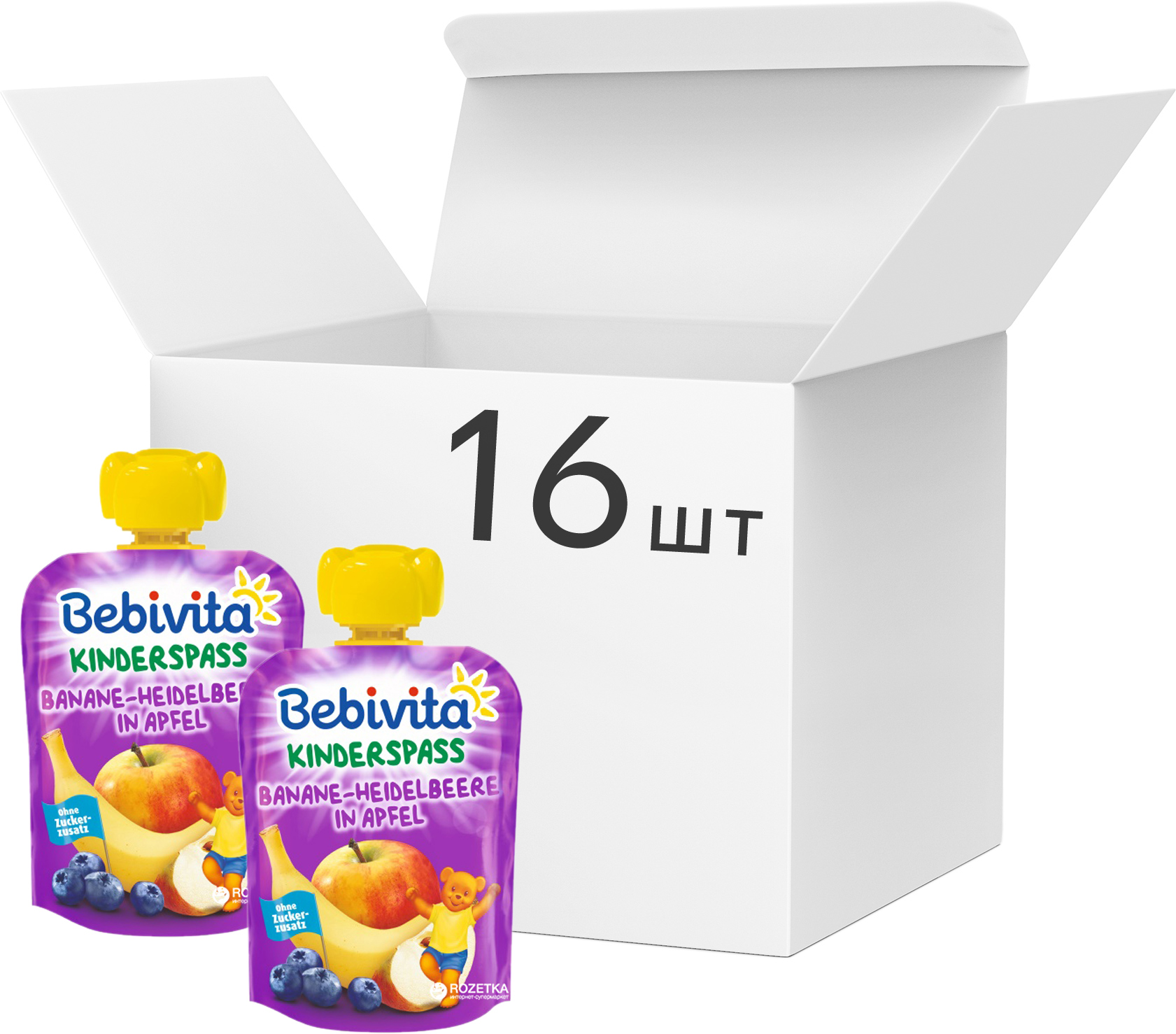 

Упаковка фруктового пюре Bebivita Банан-черника-яблоко с 12 месяцев 90 г х 16 шт (4018852017318)