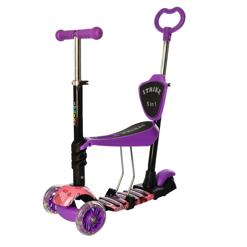 

Самокат JR 3-058-K (Самокат JR 3-058-K(Violet) Фиолетовый MAXI,5в1сталь+пласт,кол3штПВХ,2пер120мм-св,задн100мм,принт,кор)