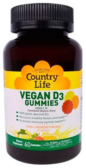 

Витамины Country Life VITAMIN D3 1000 IU 60 жевательных пастилок (015794058106)