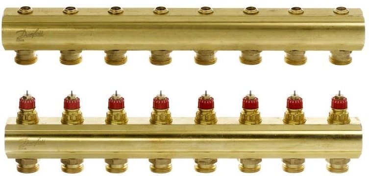

Коллектор Danfoss FHF 8+8 без ротаметров, латунь