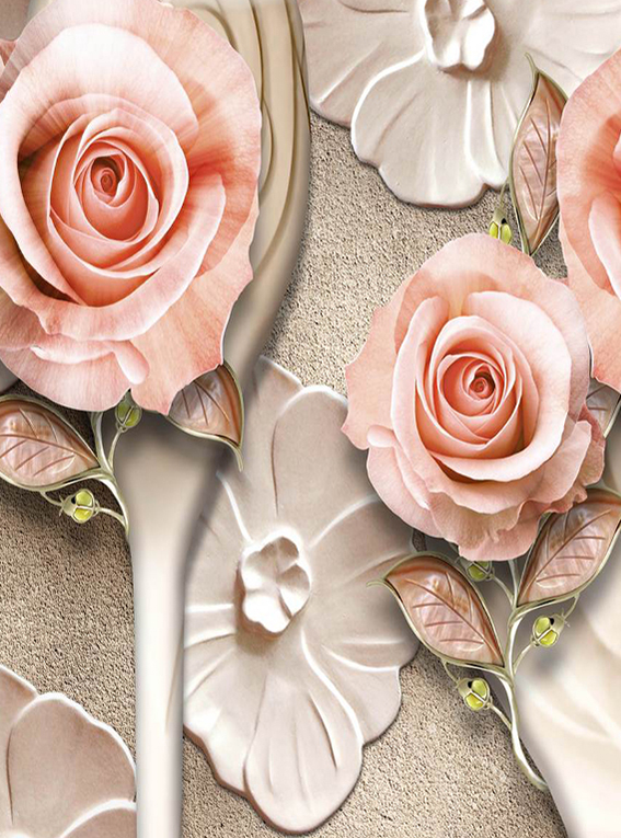

3D Фотообои флизелиновые DeCors Голубой рельеф с цветами 200x270 см 2 сегмента (181061ф)