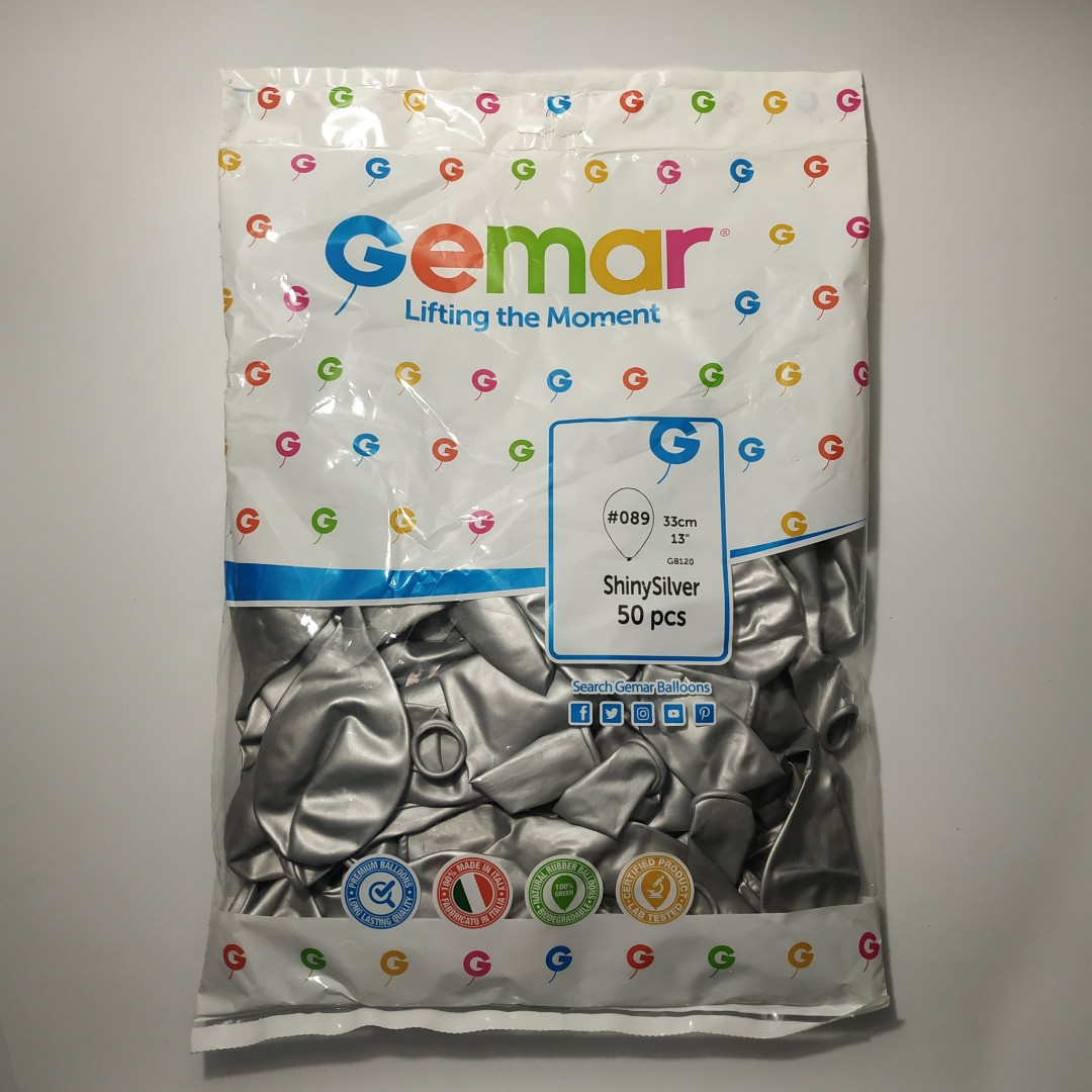 

Воздушные шары Gemar хром 13"(33 см) серебряный 50 шт