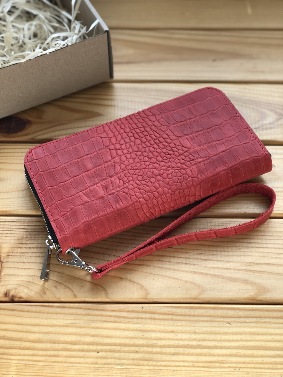 

Женский кожаный кошелек Shiynik Zipper Красный Крокодил