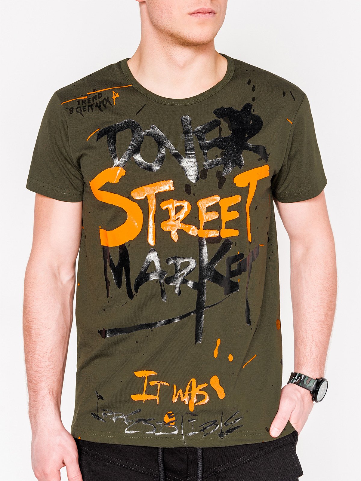

Футболка Ombre S1096 з принтом хакі M