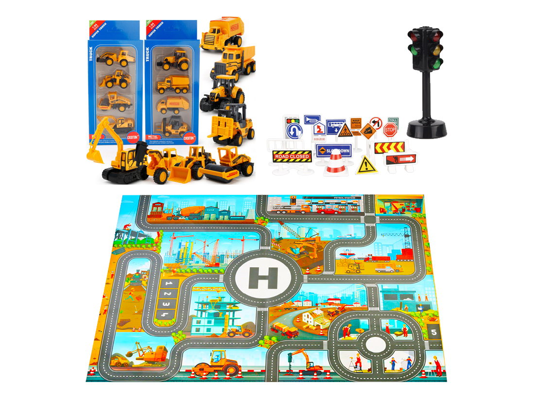 

Игровой набор Стройка (игровой коврик, машинки, знаки, светофор)
