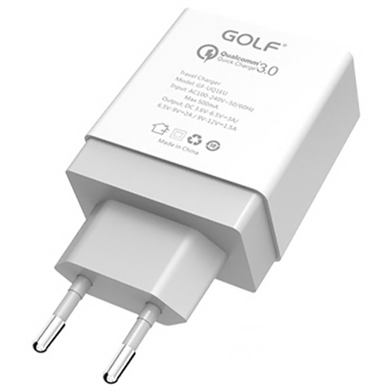 

Сетевое зарядное устройство Golf GF-UQ1 QC 3.0 (1USB 5A) White