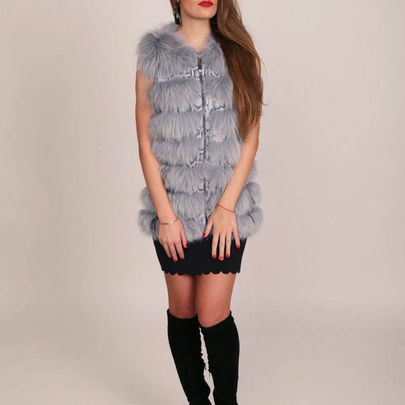 

Жилет из меха мраморной чернобурки Miss Lora Поперечка с рептилией One Size (9142)