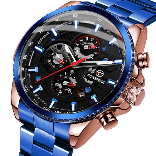 

Мужские наручные часы Forsining 6909 Blue-Cuprum-Black