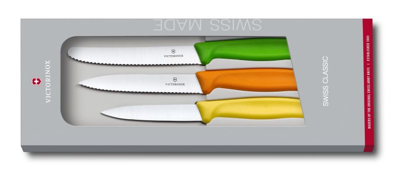 

Кухонный набор Victorinox SwissClassic Paring Set 3 ножа с крас/оранж/зелёной ручкой (8,10,11см) (GB) (67116.31G)