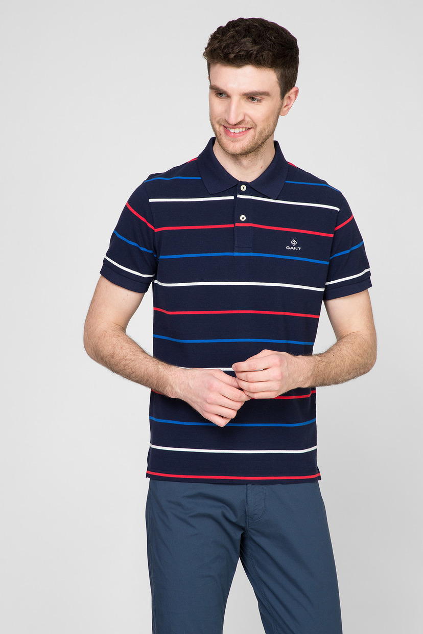 

Мужское темно-синее поло в полоску BRETON STRIPE PIQUE Gant S 2022000