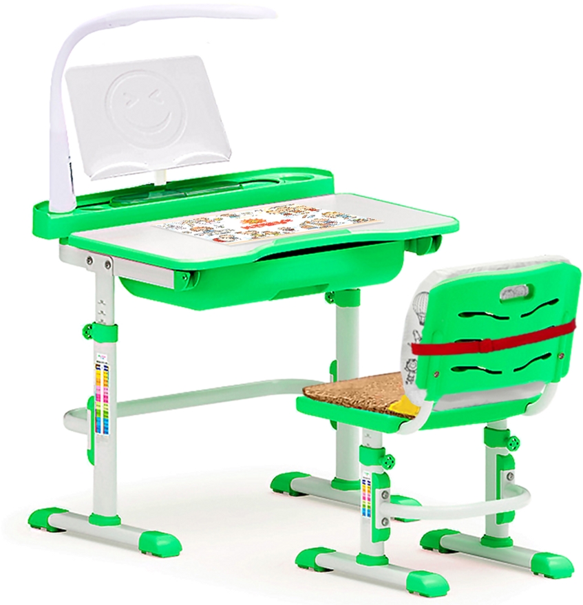 Акція на Комплект мебели Evo-kids Evo-17 (стул+стол+полка+лампа) Белый-зеленый (Evo-17 Z) від Rozetka UA