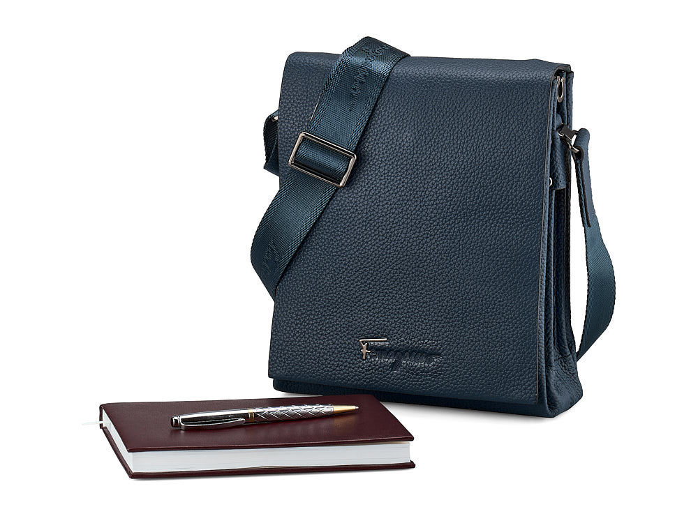 

Мужская сумка из натуральной кожи Salvatore Ferragamo 8037-4 Black синяя