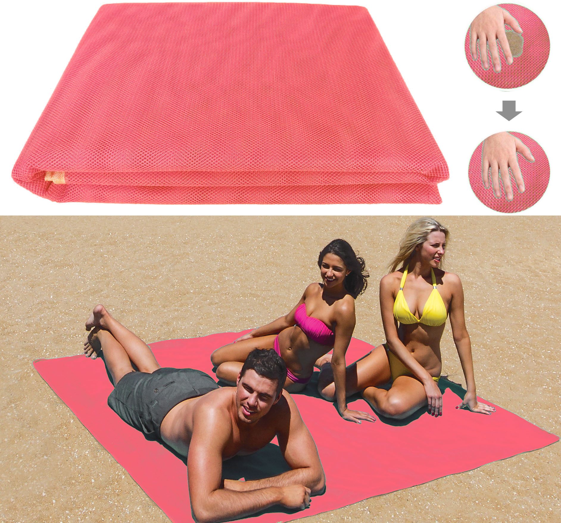 

Пляжная подстилка покрывало анти-песок NBZ Sand Free Beach Mat для моря и пикника 200x150 см Pink