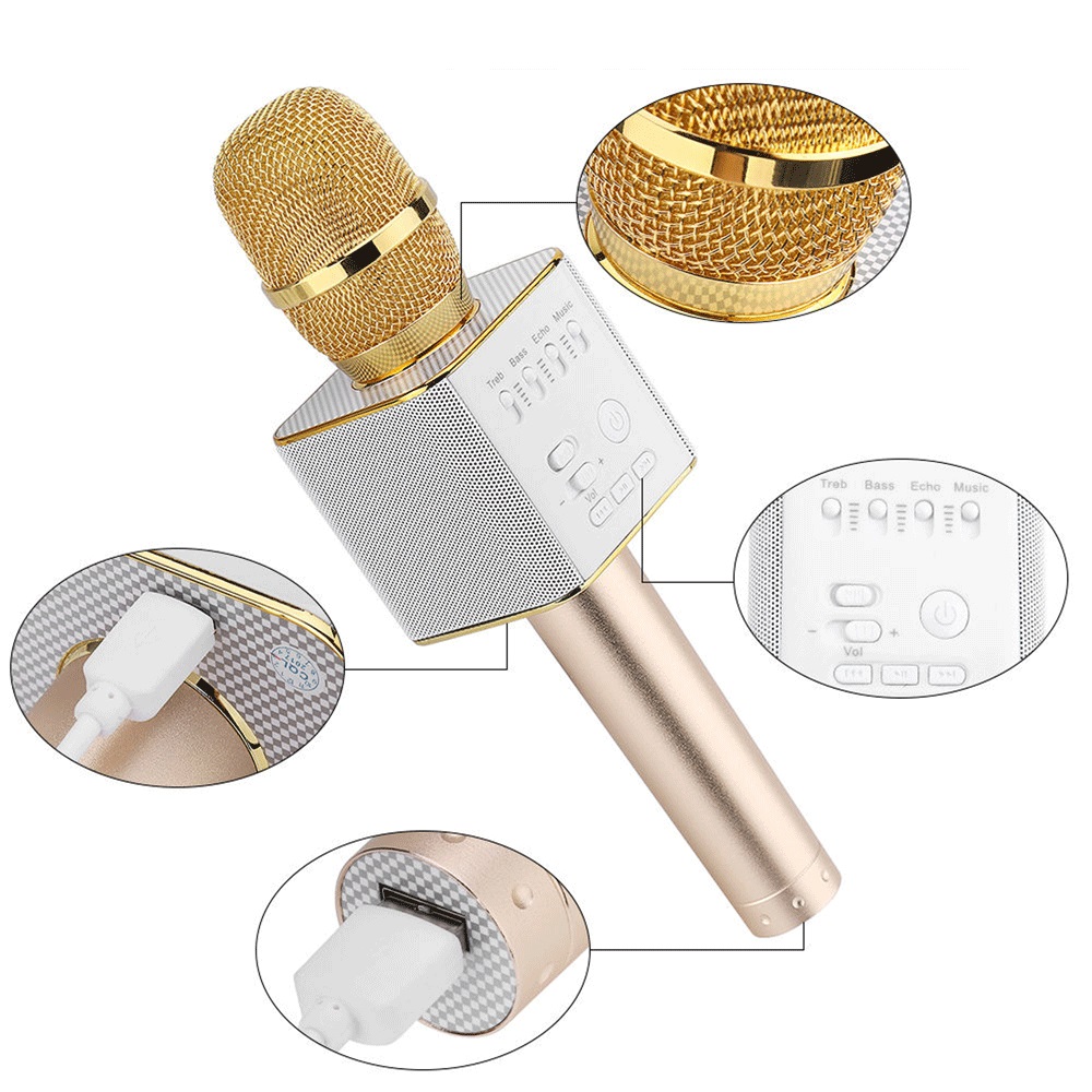 

Беспроводной караоке микрофон Q9 NBZ Bluetooth USB с чехлом Gold