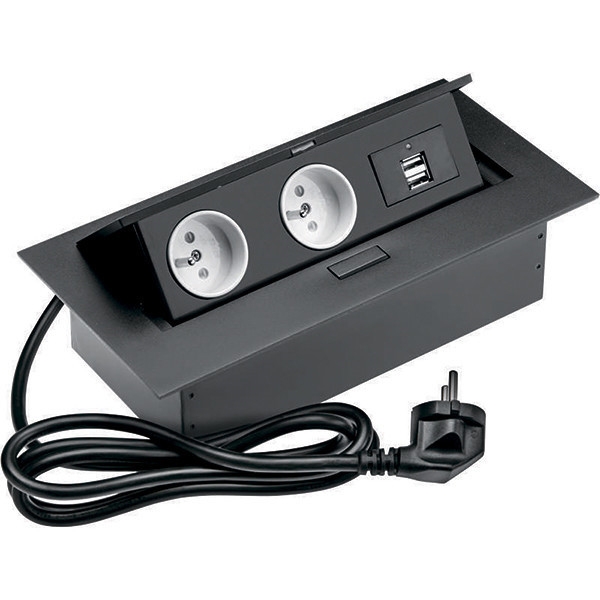 

Розеточный блок GTV на 2 розетки + 2 USB French черный