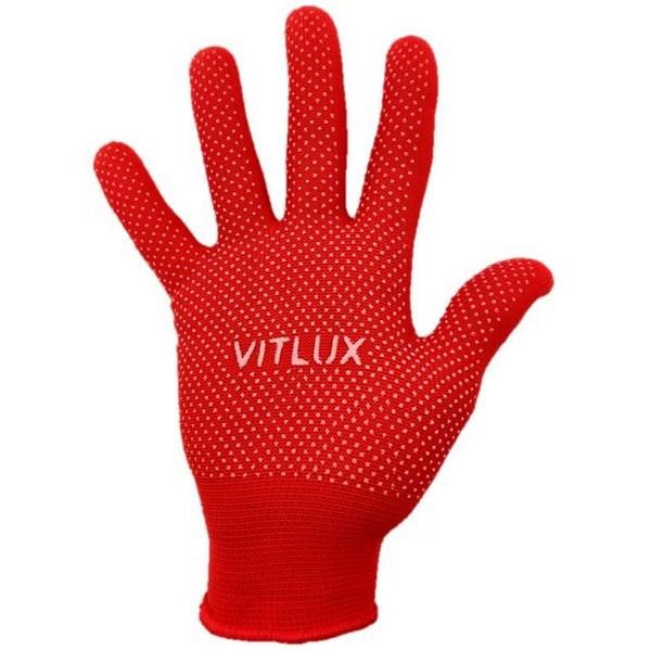 

Перчатки рабочие VitLUX Микроточка красные