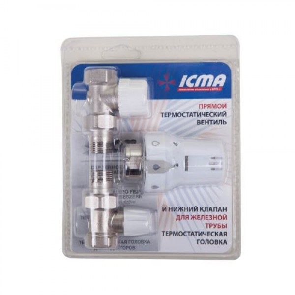 

Комплект кранов с термоголовкой радиаторный прямой ICMA 1/2'' KTE 985+775+815