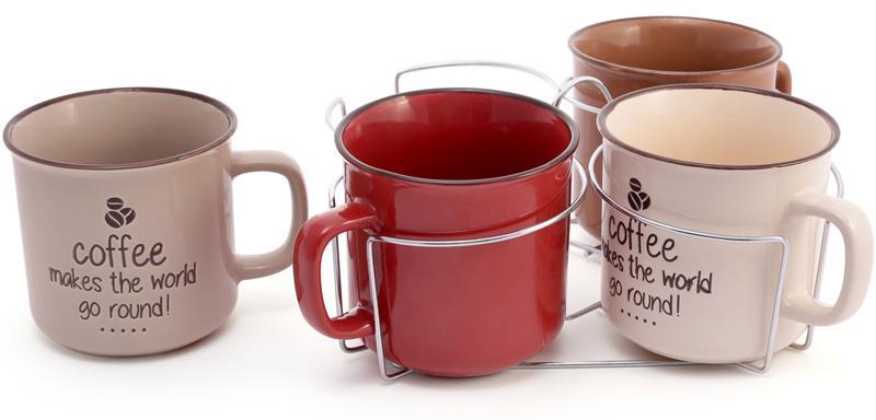 

Набор 4 керамические кружки Mokko Coffee 450мл на подставке (psg_BD-344-117)