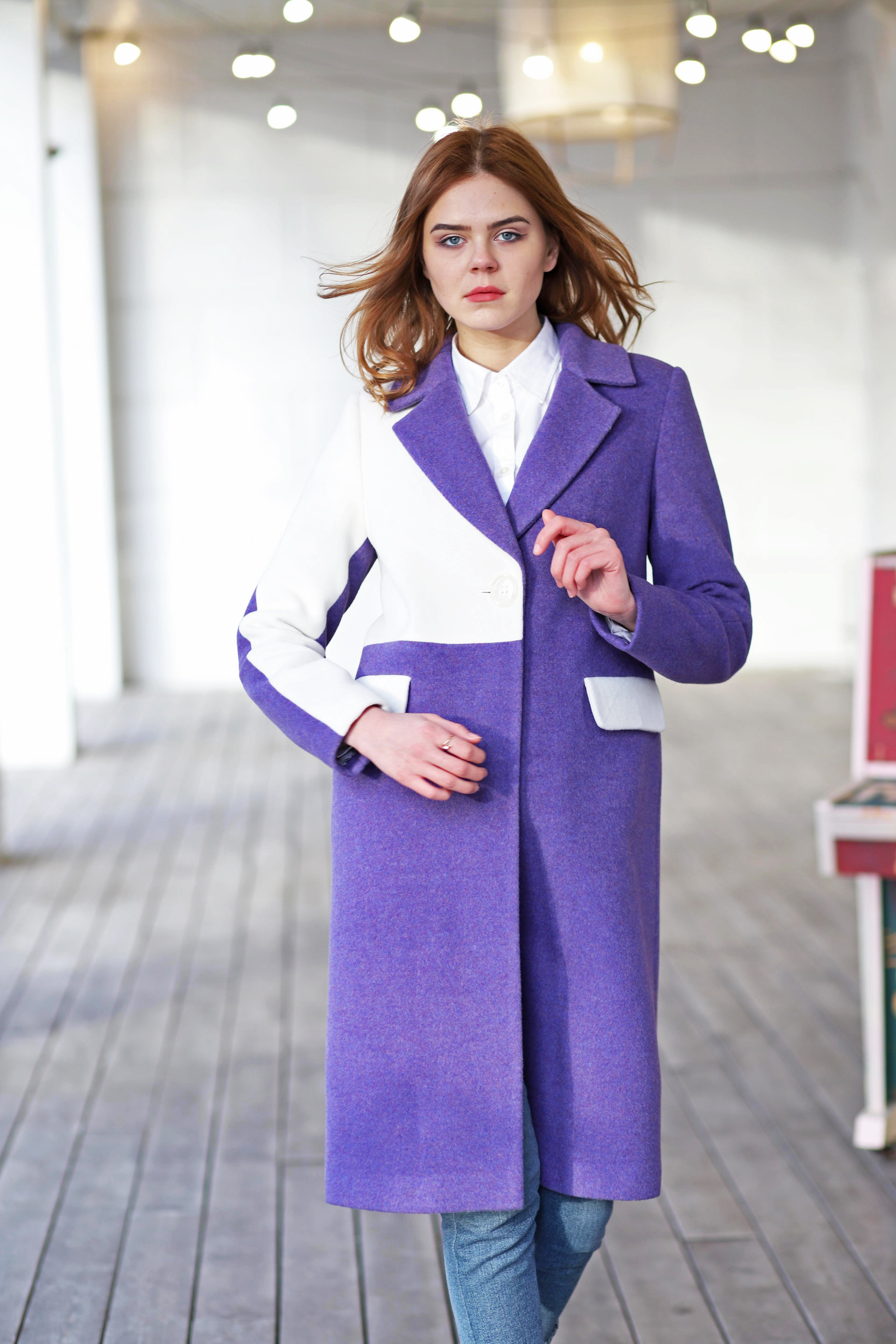 

Женское пальто ORIGA Тара  сиреневое с молочным, Женское пальто ORIGA Тара 44 сиреневое с молочным