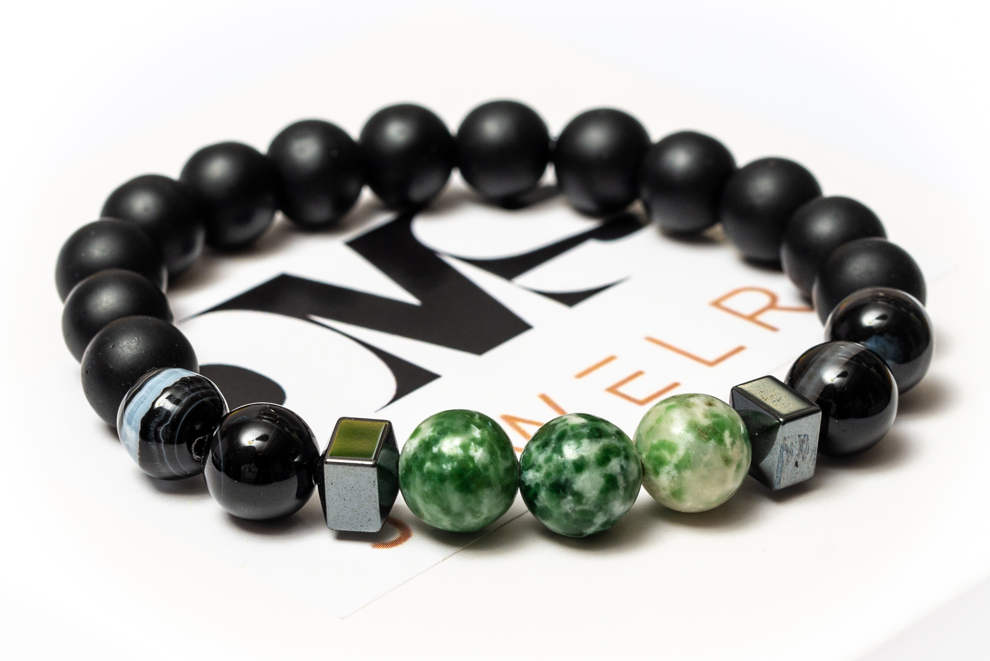 

Браслет мужской DMS Jewelry из шунгита, гематита, агата BLACK AND GREEN AGATE