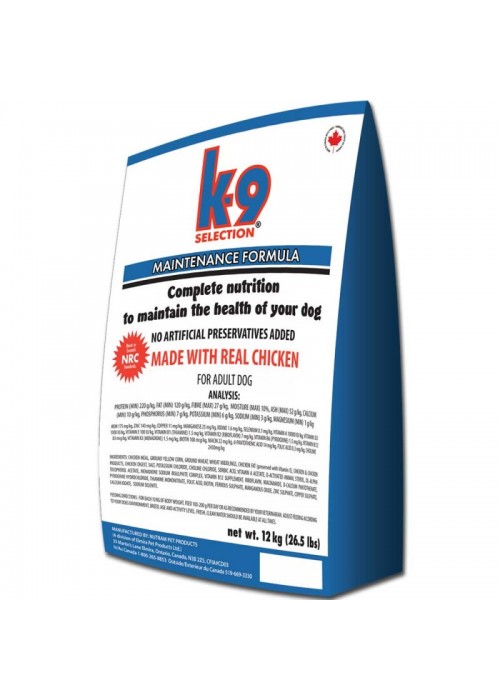 

Сухой корм K-9 Selection Maintenance Formula для взрослых собак средних пород (курица) 12 кг