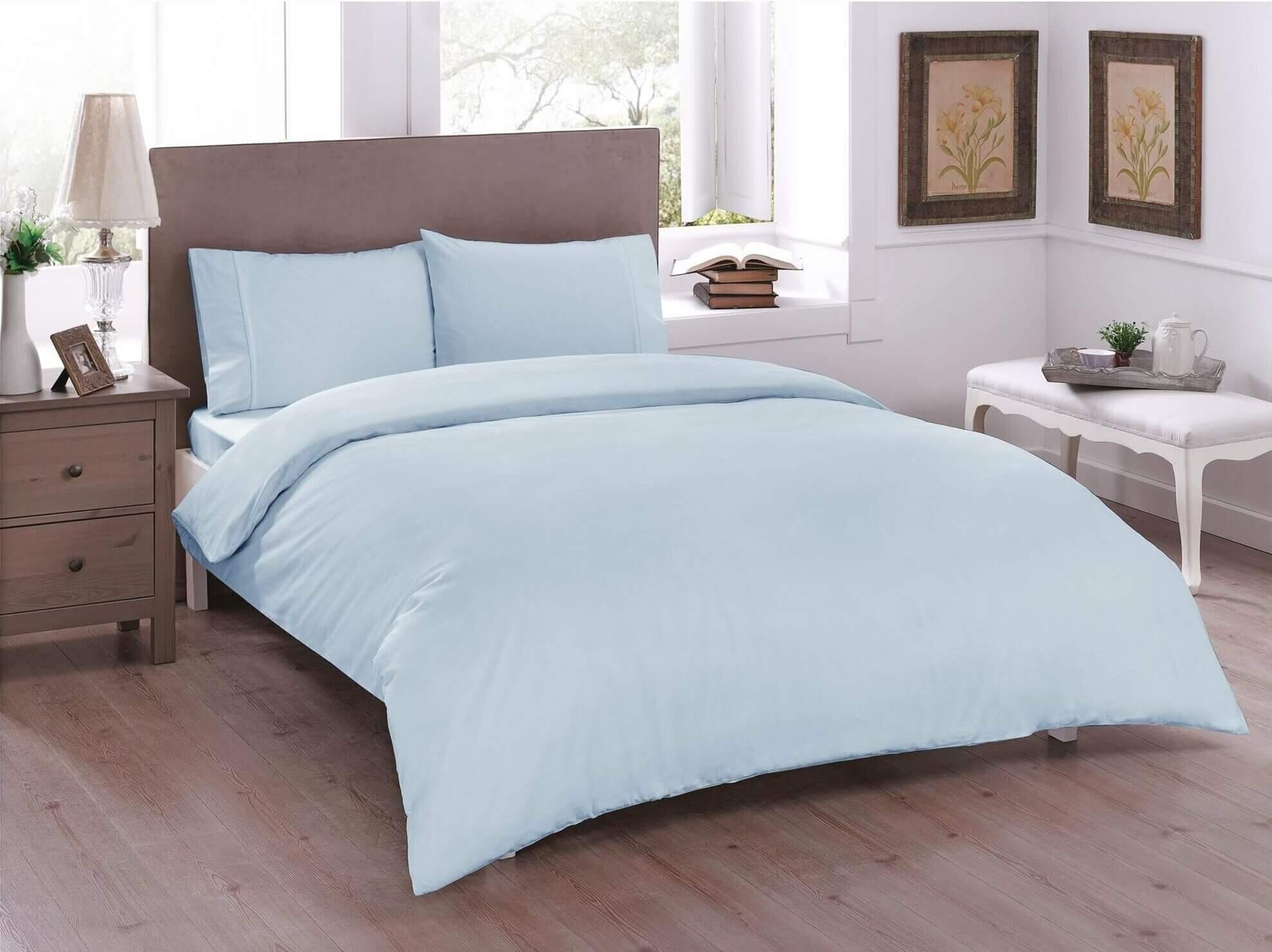 

Двуспальный евро комплект TAC Basic Light Blue Ранфорс светло-голубой цвет