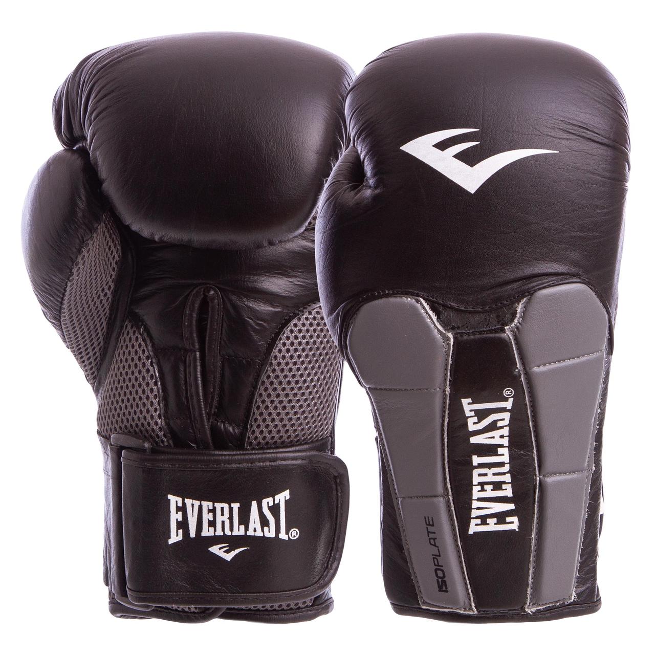 

Боксерские перчатки кожаные EVERLAST для тренировок на липучке Черный-серый (MA-6759) 12 унций