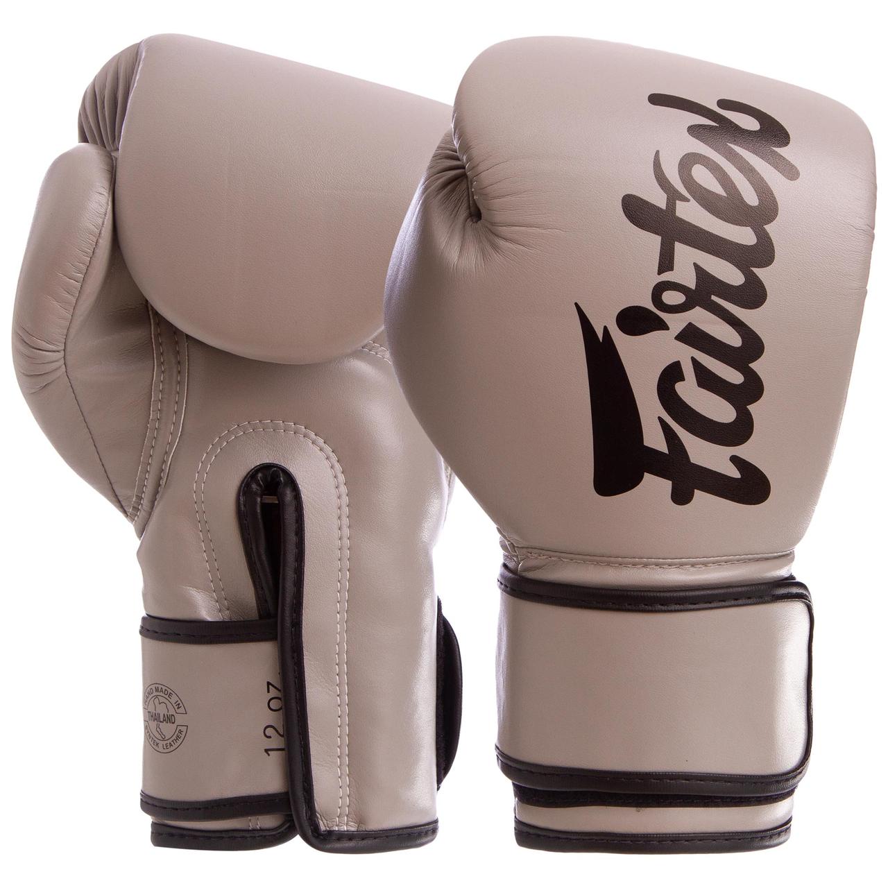 

Боксерские перчатки кожаные профессиональные FAIRTEX на липучке Натуральная кожа Серые (BGV14SB) 10 унций