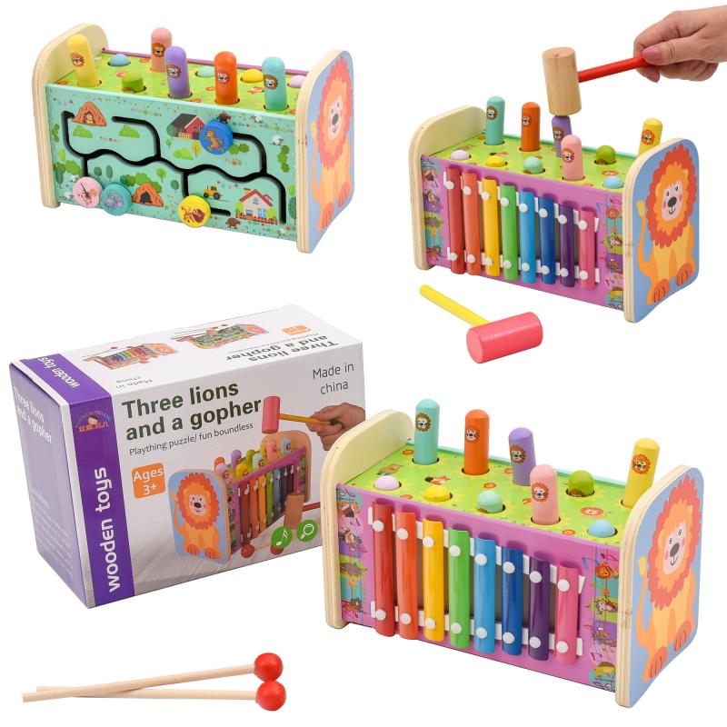 

Деревянная игрушка 3в1 стучалка ксилофон лабиринт KIDWILL (SL-413-6-TB)