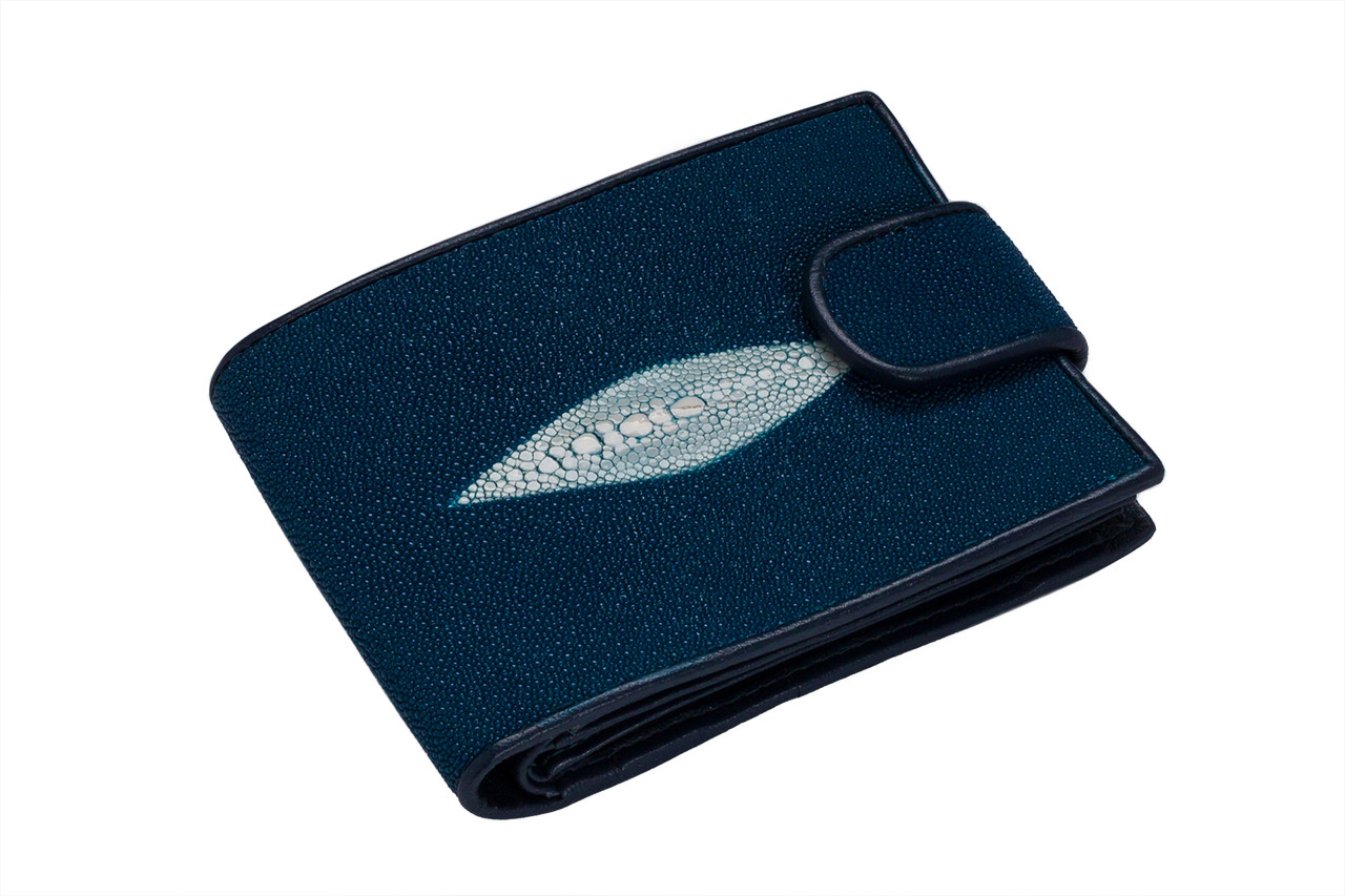 

Кошелек из кожи морского ската с хлястиком Ekzotic Leather Темно - синий