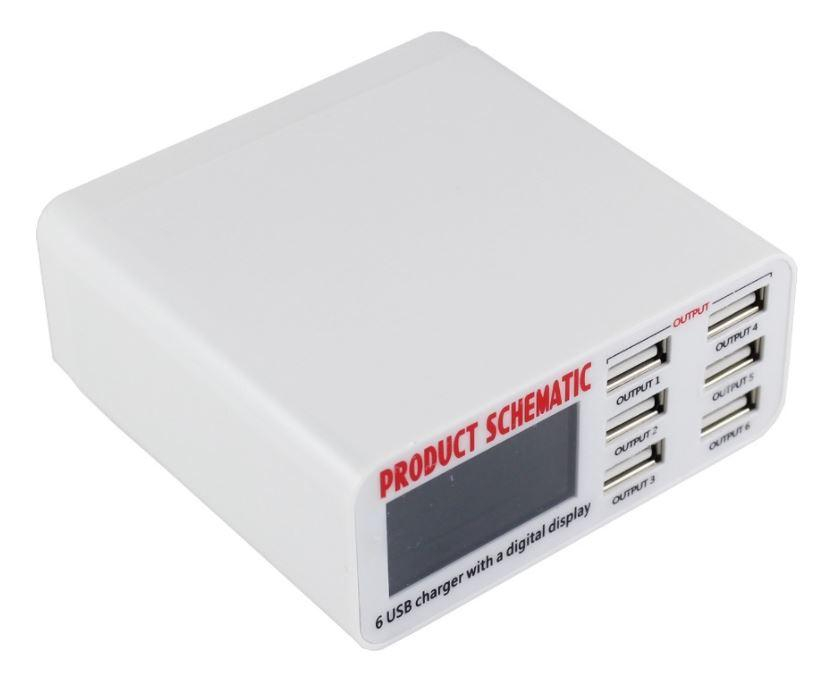 

Мультизарядка на 6 портов USB c LED экраном, вх. напряжение: 110-240 В, выходной: 5В/6А