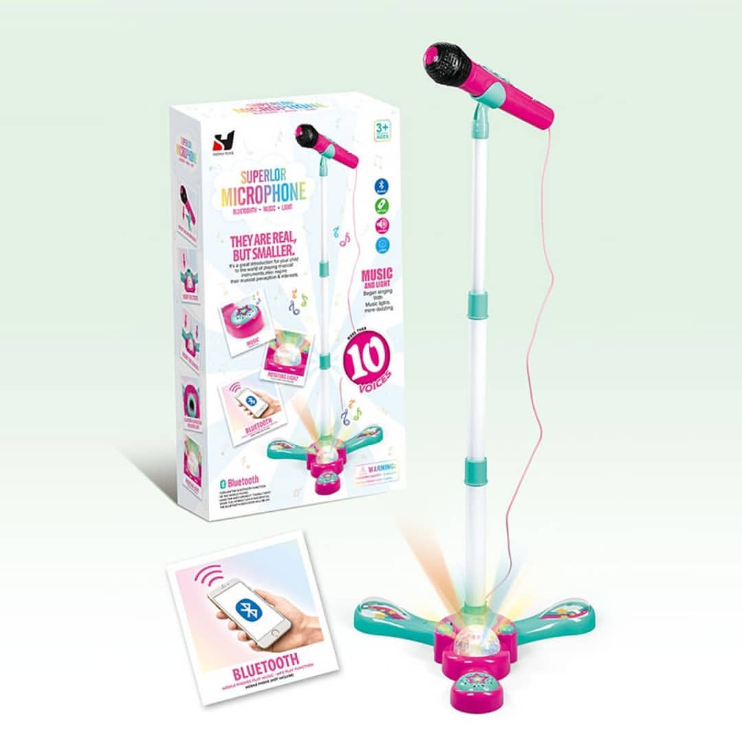 

Детский микрофон на стойке Music, с диско-шаром и Bluetooth, Superlor Microphone Original, розовый, 23 см