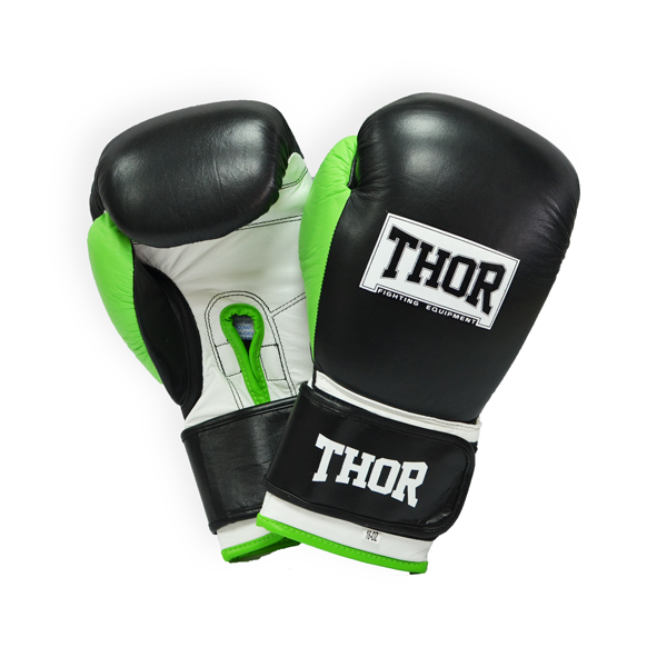 

Перчатки боксерские THOR TYPHOON 14oz PU черно-зелено-белые